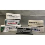 5 Eddie Stobart coaches, boxed and in mint condition, scale 1:76, die cast metal Scania Irizar PB