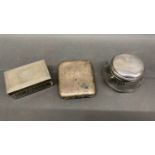 A scrap silver cigarette case and 2 trinket boxes with silver lid, total weight 200 grams