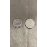2 silver Â£5 coins Queen Elizabeth 11 2002 and 2008