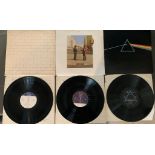 Three Pink Floyd albums The Wall SNDW 411, Sleeve VG+, Inner VG+, Vinyl VG Dark Side of The Moon,