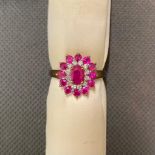 Burmese Ruby and diamond cluster ring, 9 Carat gold, 2.57 grams