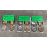 3 pairs of WW1 service medals packaged and listed with recipients details