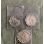 3 x silver  crowns, 1 x George V 1935 and 2 x Victoria 1887
