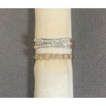 2 x 9 carat gold rings, 1 set with 7 small diamonds size W and the other set with 32 very small