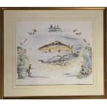 3 fishing interest scenes prints glazed and framed