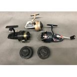 Mitchell 'Match' fixed spool reel, Mitchell 300 with 2 spare spools and early Youngs Ambidex with