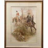 A large watercolour of hunting scene by Gilbert Scot Wright : British 1880-1958 framed and glazed,