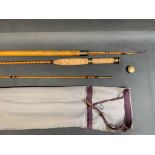 Alex Martin of Glasgow 3 piece 9 foot split cane fly rod with spare top including cane tip tube,