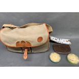Peregrine Game fishermans bag with 3 front and 1 rear pocket in canvas and leather with clip in