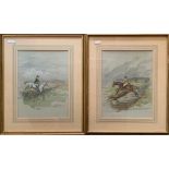 A pair of watercolours of hunting scene possibly on Dartmoor by John king : British 1929 - 2014