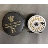 Hardy Viscount 130 MK2 fly reel in black Hardy leatherette case. Reel has been well fished showing