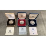 3 royal mint silver crowns, Queen Mother, Silver Jubilee and Charles & Diana's wedding