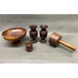 A group of antique treen objects (small repair to foot of one of the goblets)