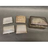 4x silver cigarette cases along with a silver box total weight 757 grams, cigarette boxes weigh