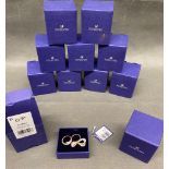 A group of 10 identical Swarovski ladies costume rings, brand new and still boxed