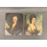 2 19th century oil on board portraits of a Georgian lady and gentleman 20cm x 25cm