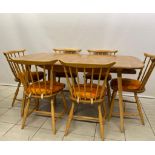 Ercol extending Grand Windsor plank dining table and 4 chairs, some minor scuffs to table top