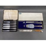 2 x sets of silver handled knives along with one silver knife