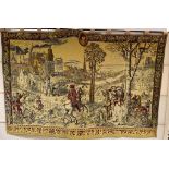Large handmade antique wall tapestry depicting a French hunting scene, 210 x 134 cm