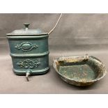 A vintage French cast iron wall mounted water tank and bowl