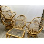 4 Bamboo swivel chairs and coffee table