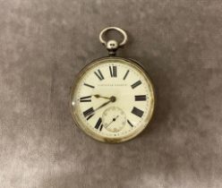 An antique silver pocket watch, movement ticks but has not been wound, total weight 190 grams