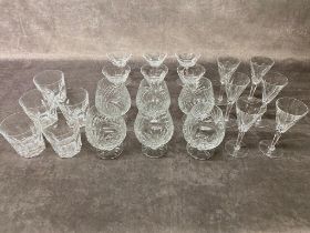A collection of Waterford crystal glasses, 6 brandy glasses, 6 sherry glasses, 6 champagne glasses