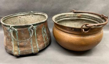 Two quite large antique cauldrons approximately 24 high x 41 cm width