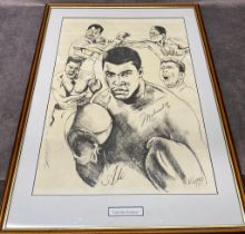 A large signed lithograph of Mohammad Ali Frame size 60 x 76 cm