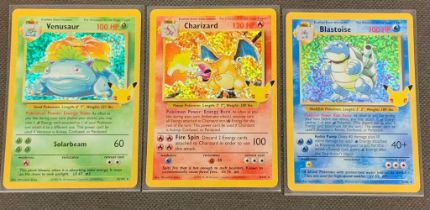 Pokemon English 25th celebrations 3 pack pulled mint cards, Final Evolution Charizard Blastoise