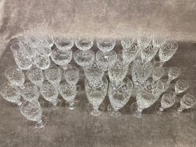 39 x Waterford crystal glasses, all in full sets of 6 with 3 extra wine glasses 6x champagne flutes,