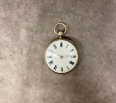 An antique silver pocket watch movement ticks but not been wound total weight 119 grams