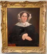 A large 19th century portrait of a lady in gilt frame, frame size 98cm x 84