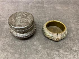 A white metal slave bracelet along with a white metal trinket box