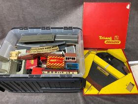 A collection of railway paraphernalia: TRIANG 00 gauge 2 rail system with 0-4-0 tank engine, boxed