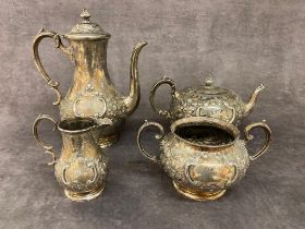 A silver plated tea and coffee pot with sugar bowl and milk jug