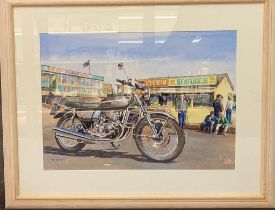 Roy Barrett ( British 1949-2022) watercolour on paper Suzuki GT 750,signed lower left 77cmx 61 cm