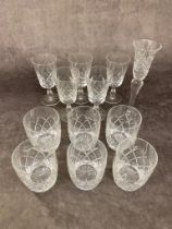 A set of 6 Whitefriars whiskey tumblers along with 5 Waterford sherry glasses and 1 other