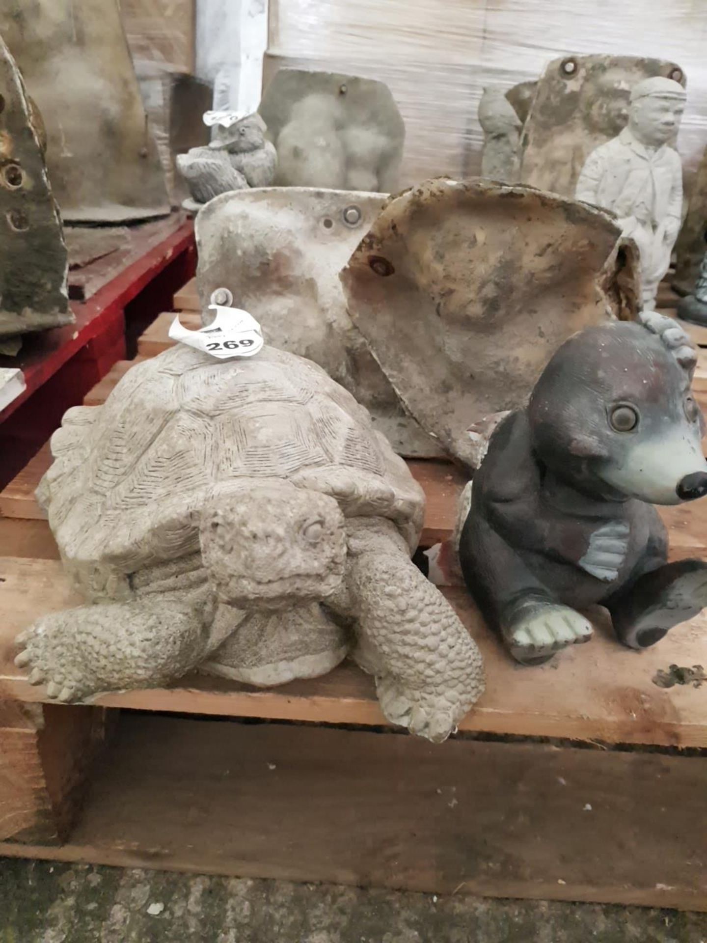 2 X GARDEN ORNAMENTS I.E TORTOISE AND SLEEPING MOLE WITH FIBRE GLASS MOULDS AND LATEX SLIPS-(
