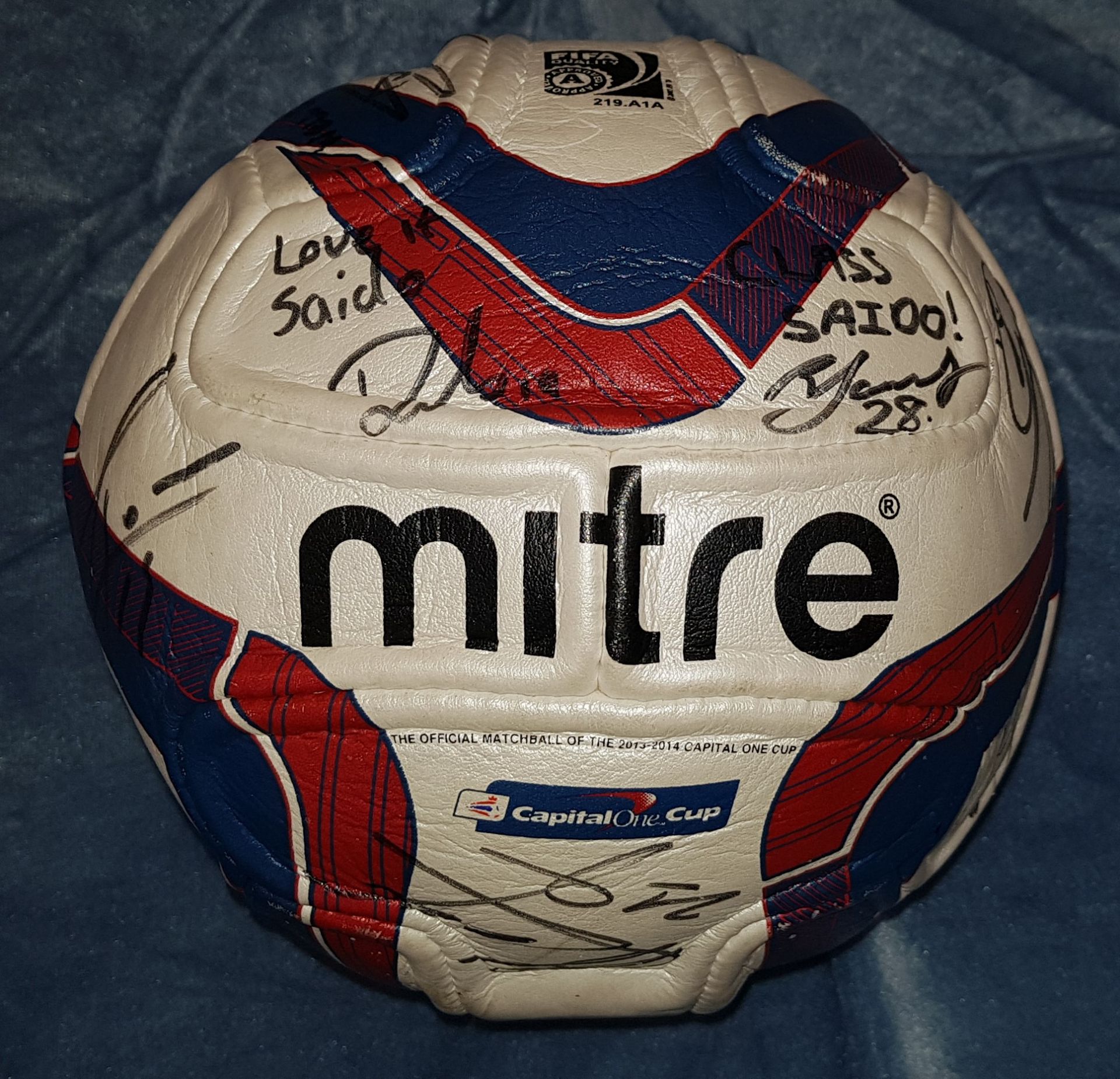 MITRE SIZE 5 FOOTBALL FIFA QUALITY CAPITAL ONE CUP WITH NUMEROUS UNKNOWN SIGNATURES (SEE IMAGES) - Image 3 of 4