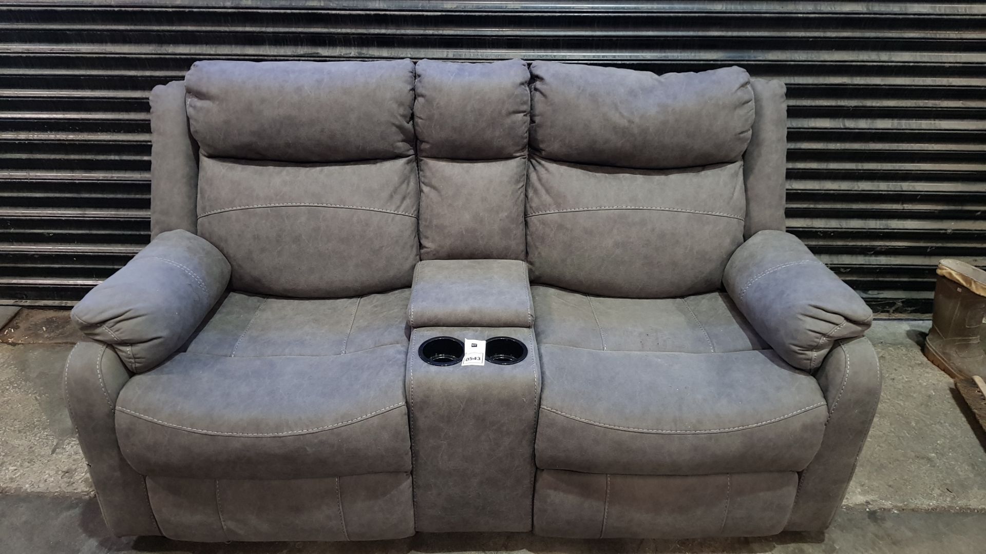 1 X GREY 2 SEATER RECLINER WITH CUP HOLDERS