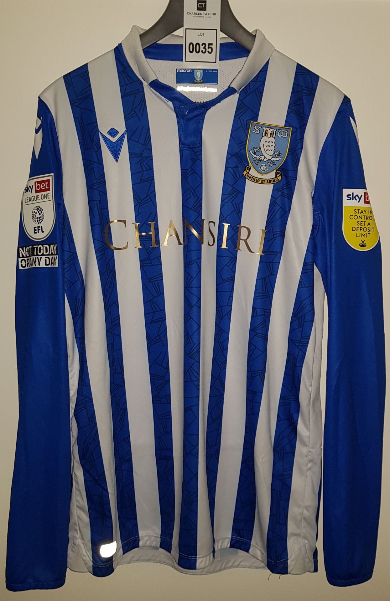 SHEFFIELD WEDNESDAY FOOTBALL SHIRT - LONG SLEEVED - SIZE L WITH BERAHINO 24 ON THE REVERSE (SEE