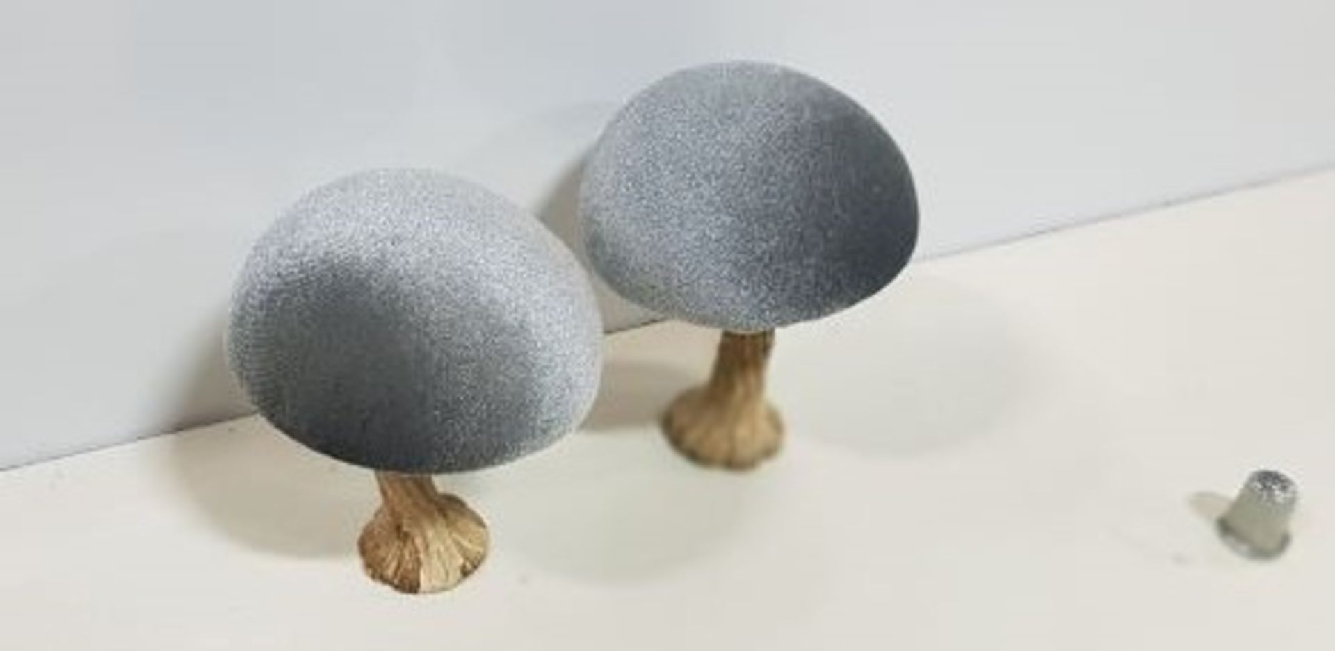 128 X BRAND NEW THE VINTAGE GARDEN ROOM GREY VELVET MUSHROOMS - 9.5 X 9.5 CM