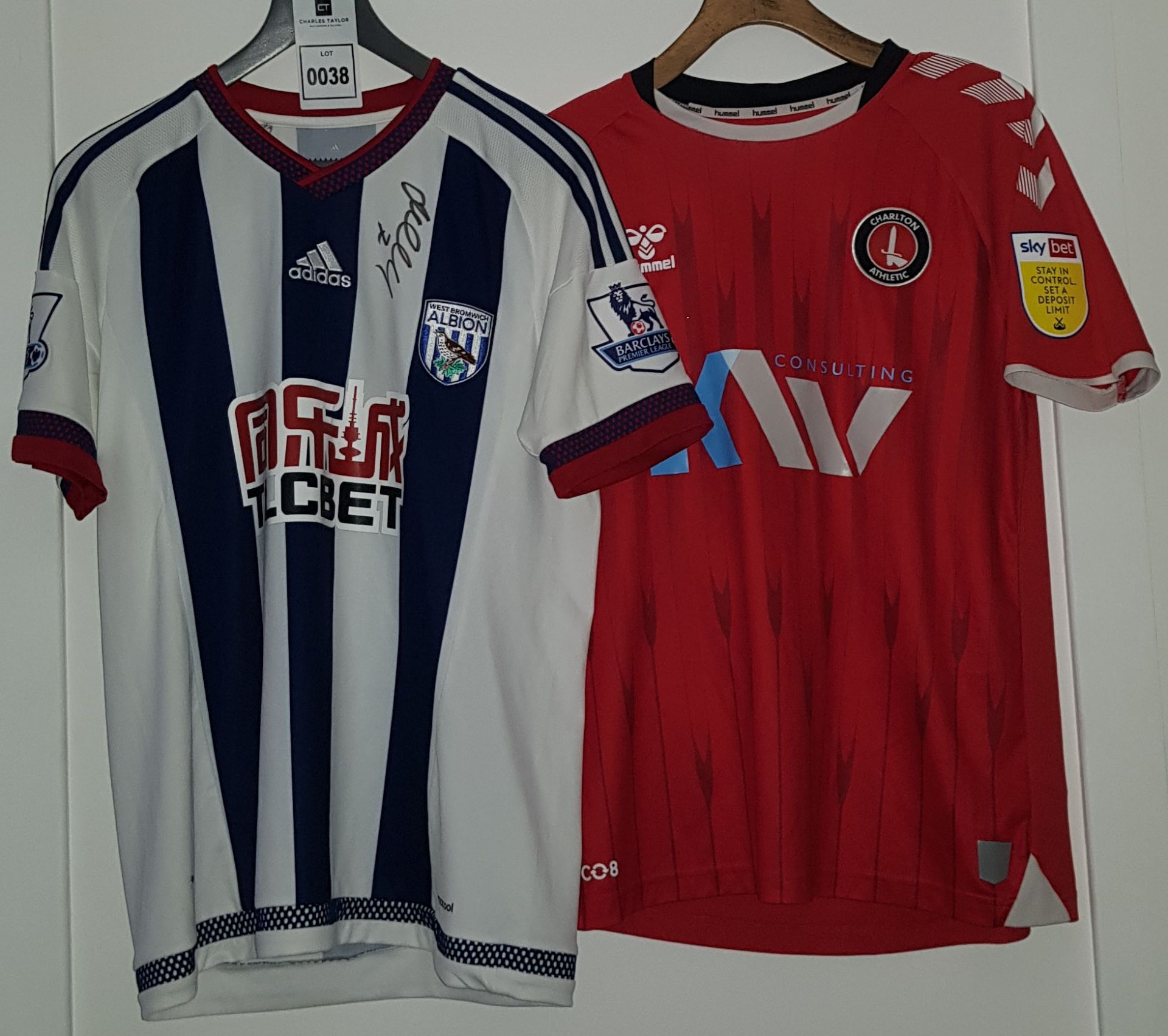 2 X SHORT SLEEVED FOOTBALL TOPS SIZE M IE. WEST BROMWICH ALBION - BERAHINO 18 & 17 UNKONWN