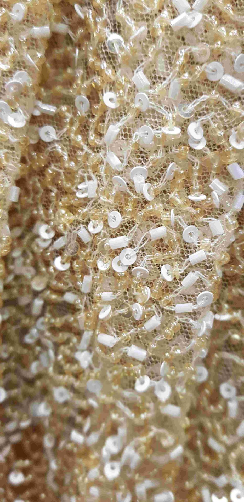 GOLD & CREAM COLOURED TRAILING GOWN (1.5M FROM WAIST TO END OF THE TRAIL) - FULL LENGTH SEQUIN - Image 4 of 5