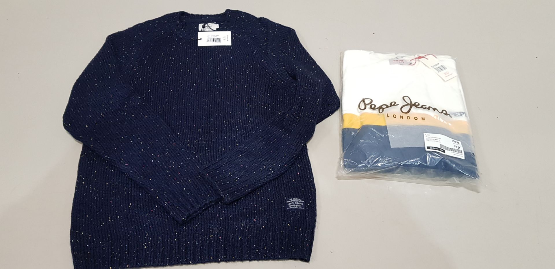 18 X BRAND NEW PIECE MIXED CLOTHING LOT CONTAINING PEPE JEANS DENIS SWEATSHIRTS - AND PEPE JEANS