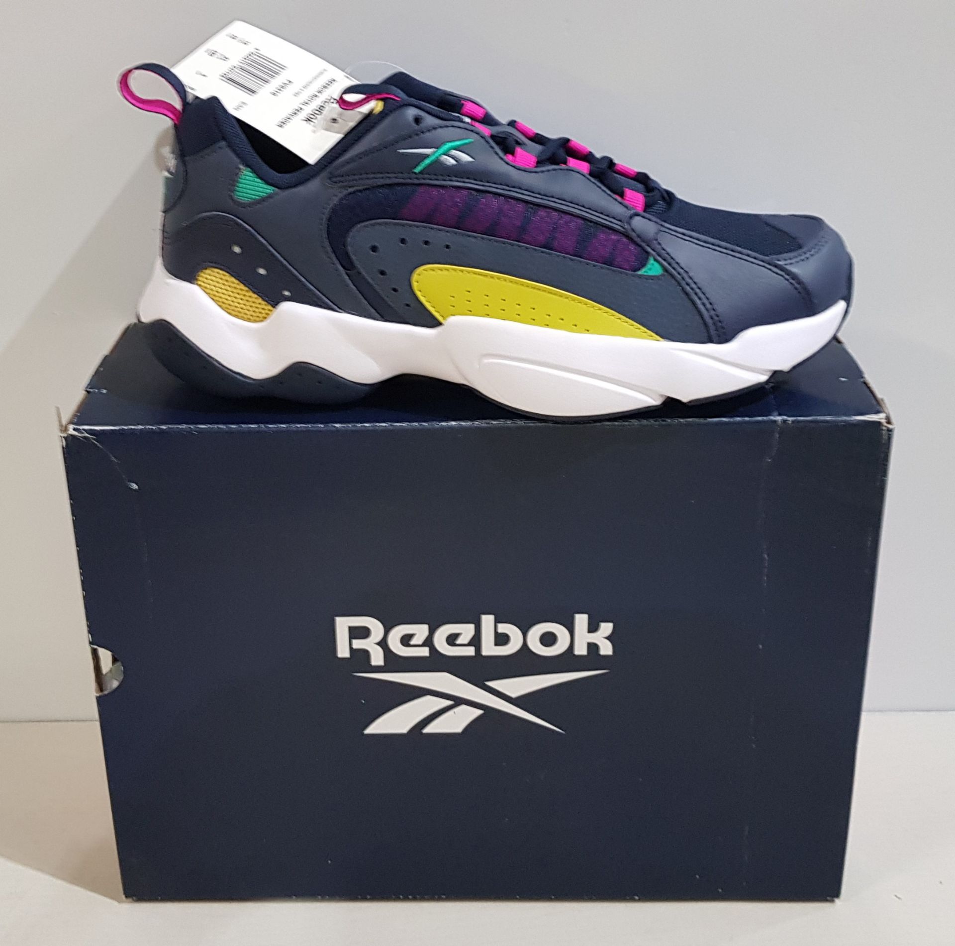 6 X BRAND NEW & BOXED REEBOK ROYAL PERVADER UNISEX RUNNING SHOES IN NAVY, PINK AND YELLOW - ALL IN