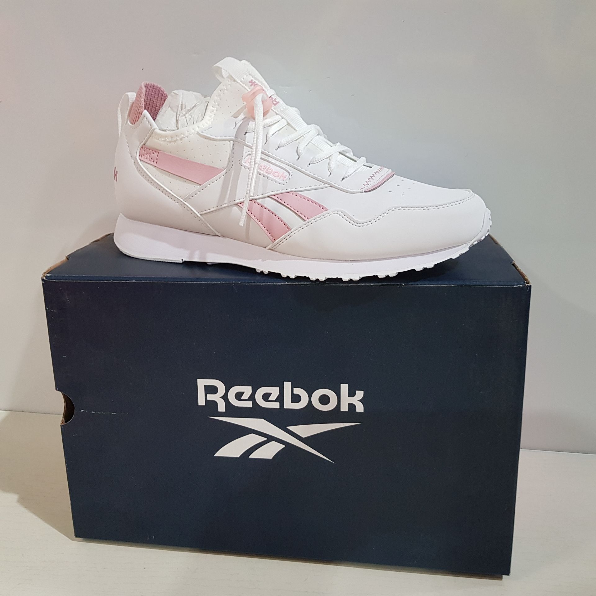 5 X BRAND NEW & BOXED REEBOK ROYAL GLIDE AC SHOES IN WHITE AND PINK - ALL IN SIZE UK 5
