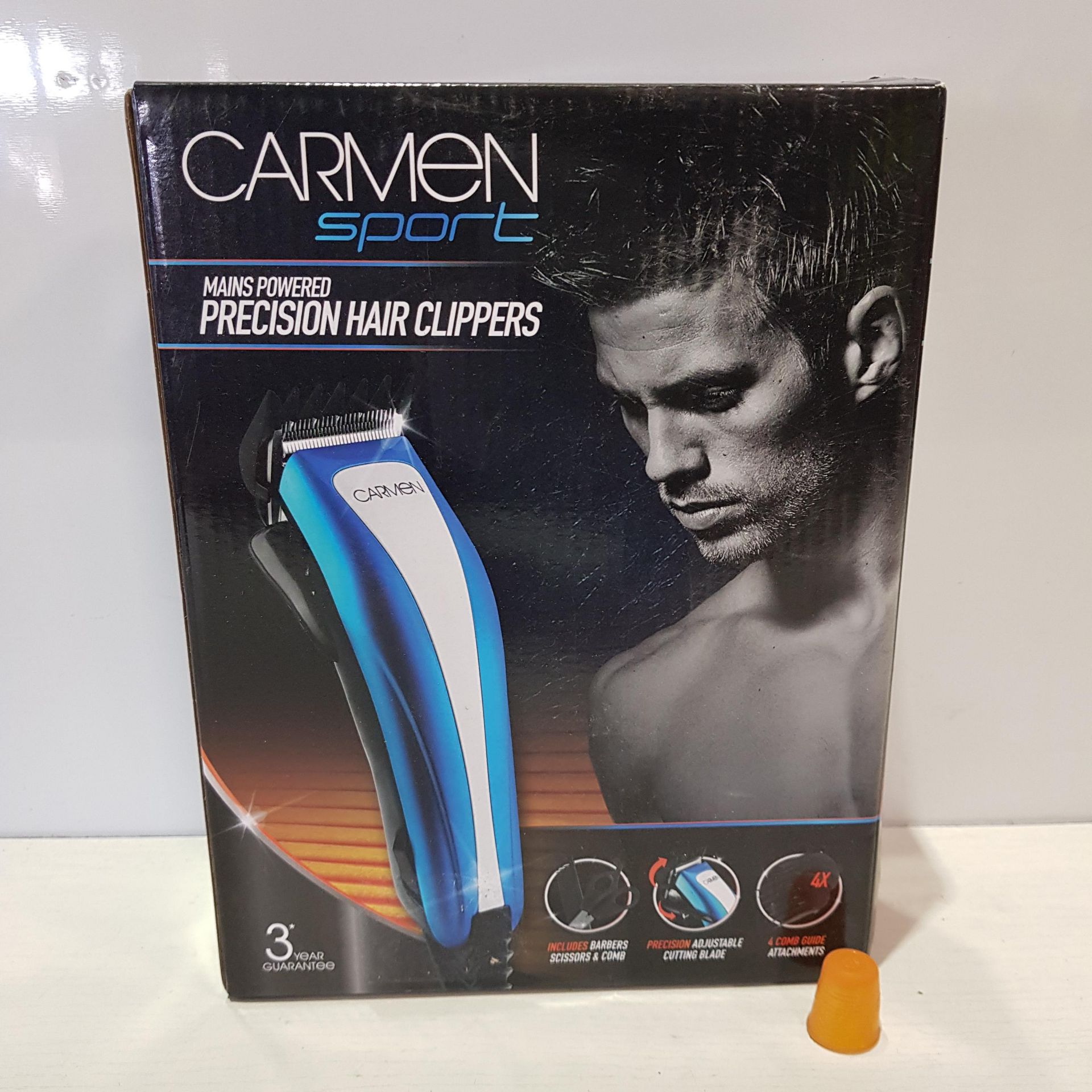 14 X CARMEN SPORT MAINS POWERED PRECISION HAIR CLIPPERS WITH BARBERS SCISSORS AND COMB AND 4 COMB