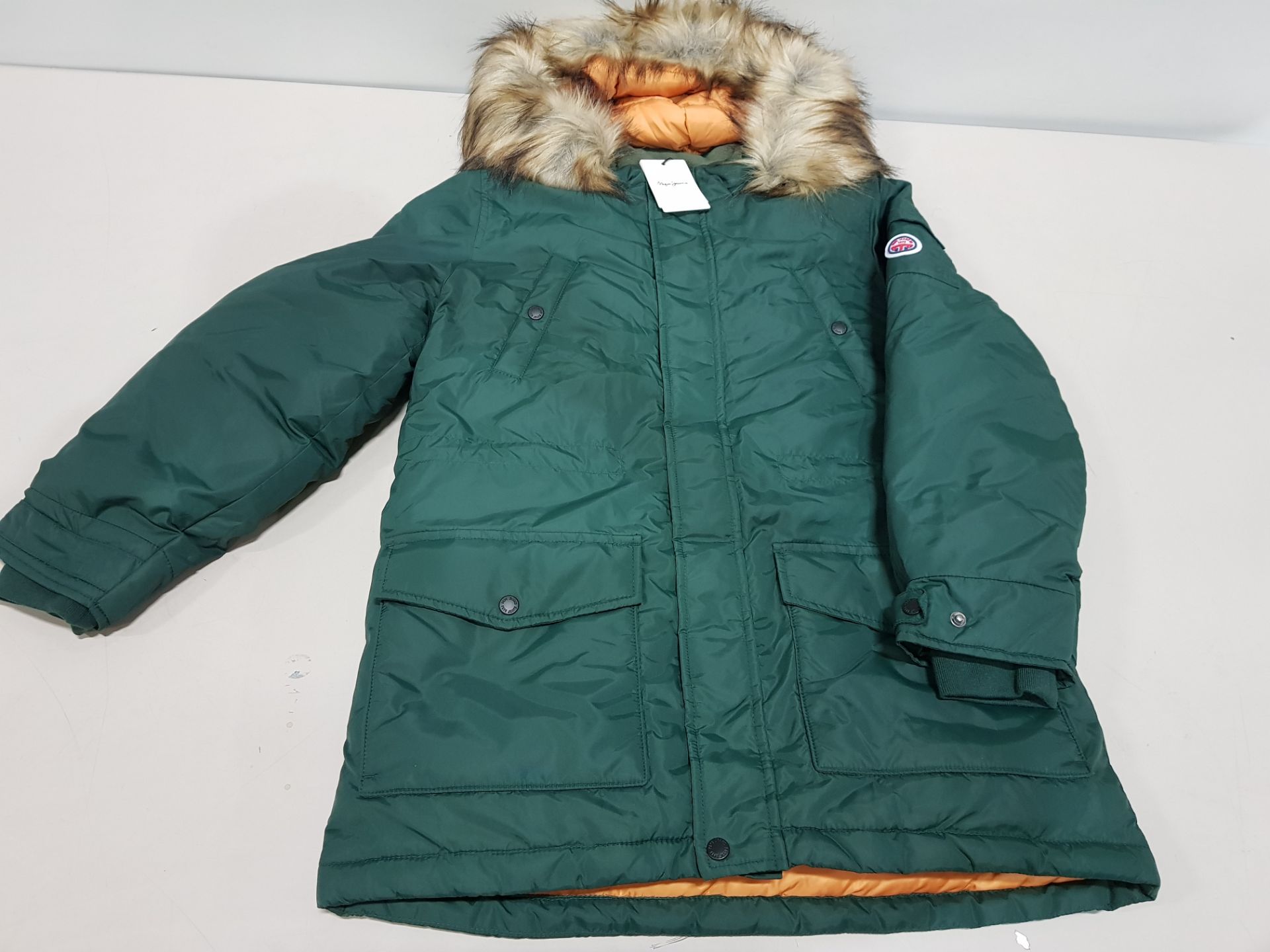 7 X BRAND NEW KIDS PEPE JEANS RIKK JACKETS WITH FAUX FUR HOOD IN GREEN VARIOUS SIZES